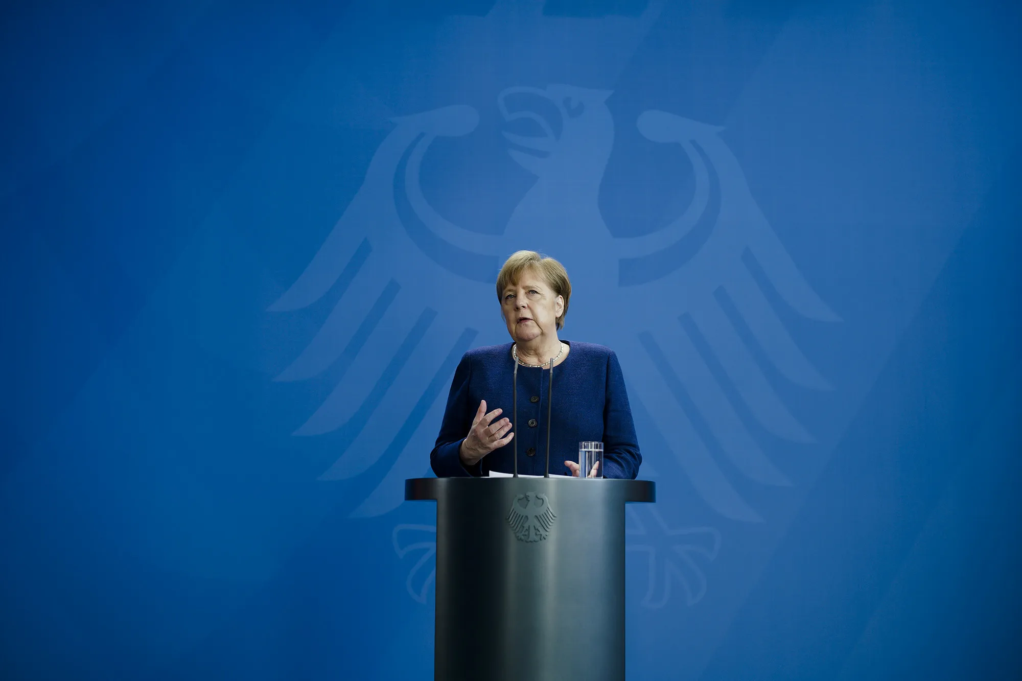 Angela Merkel speaks in Berlin on April 6.