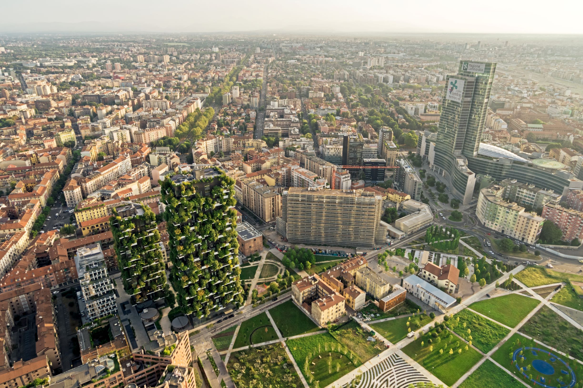 Sticking out like a green thumb: The&nbsp;Bosco Verticale towers in central Milan.