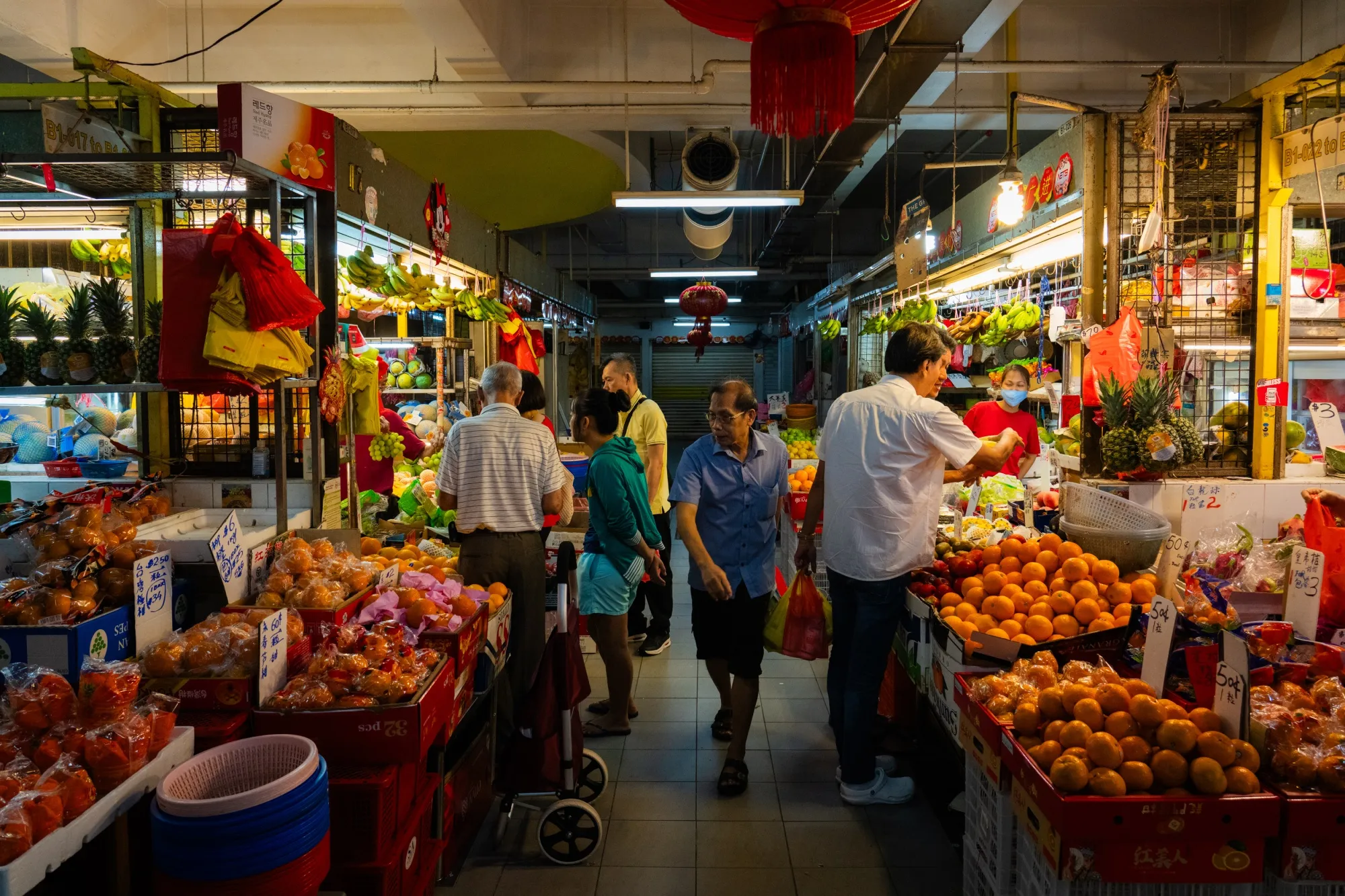 Fruit stalls at a wet market in Singapore.