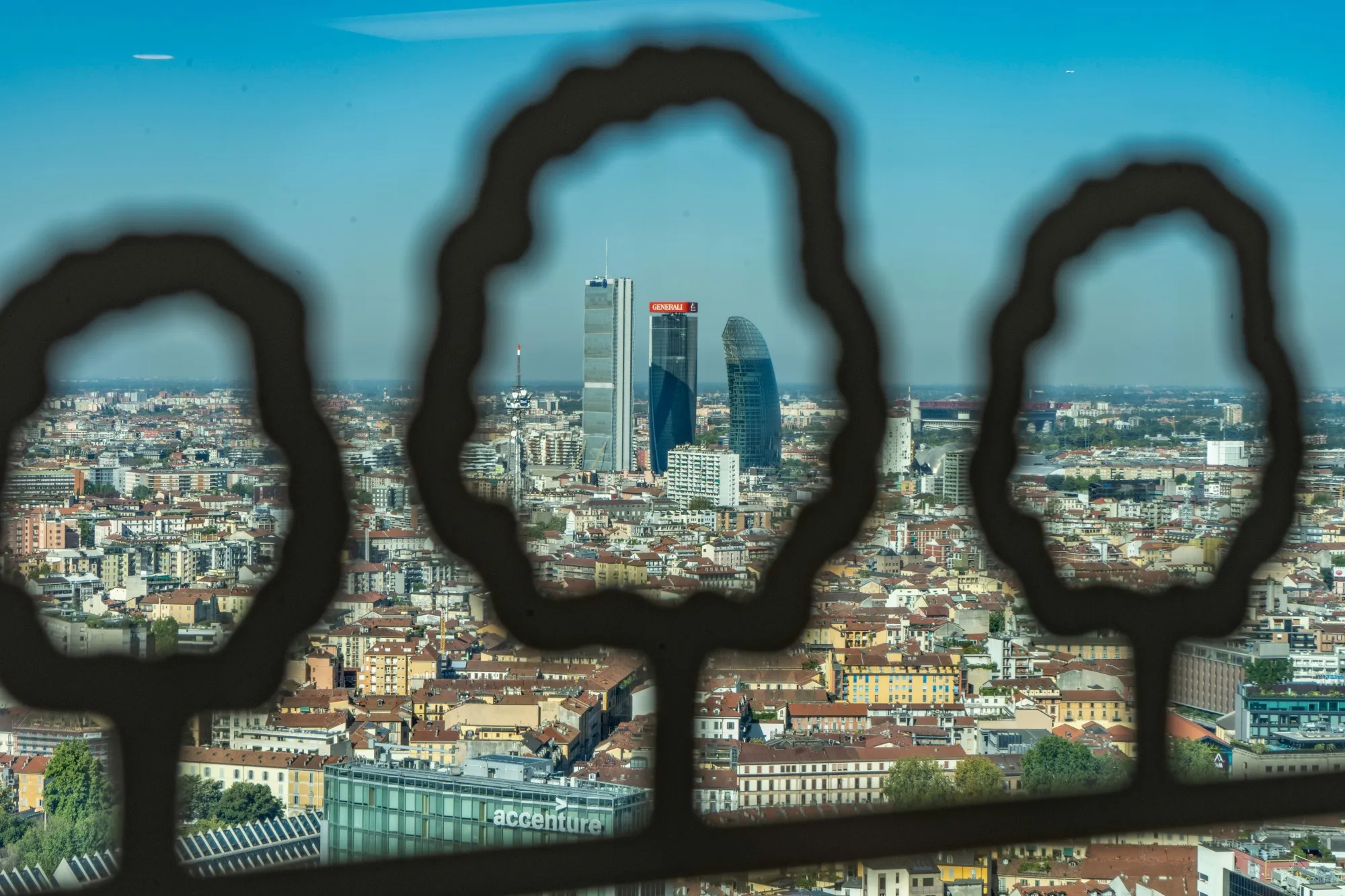 The Generali&nbsp;skyscraper&nbsp;seen from the UniCredit SpA headquarters in Milan.