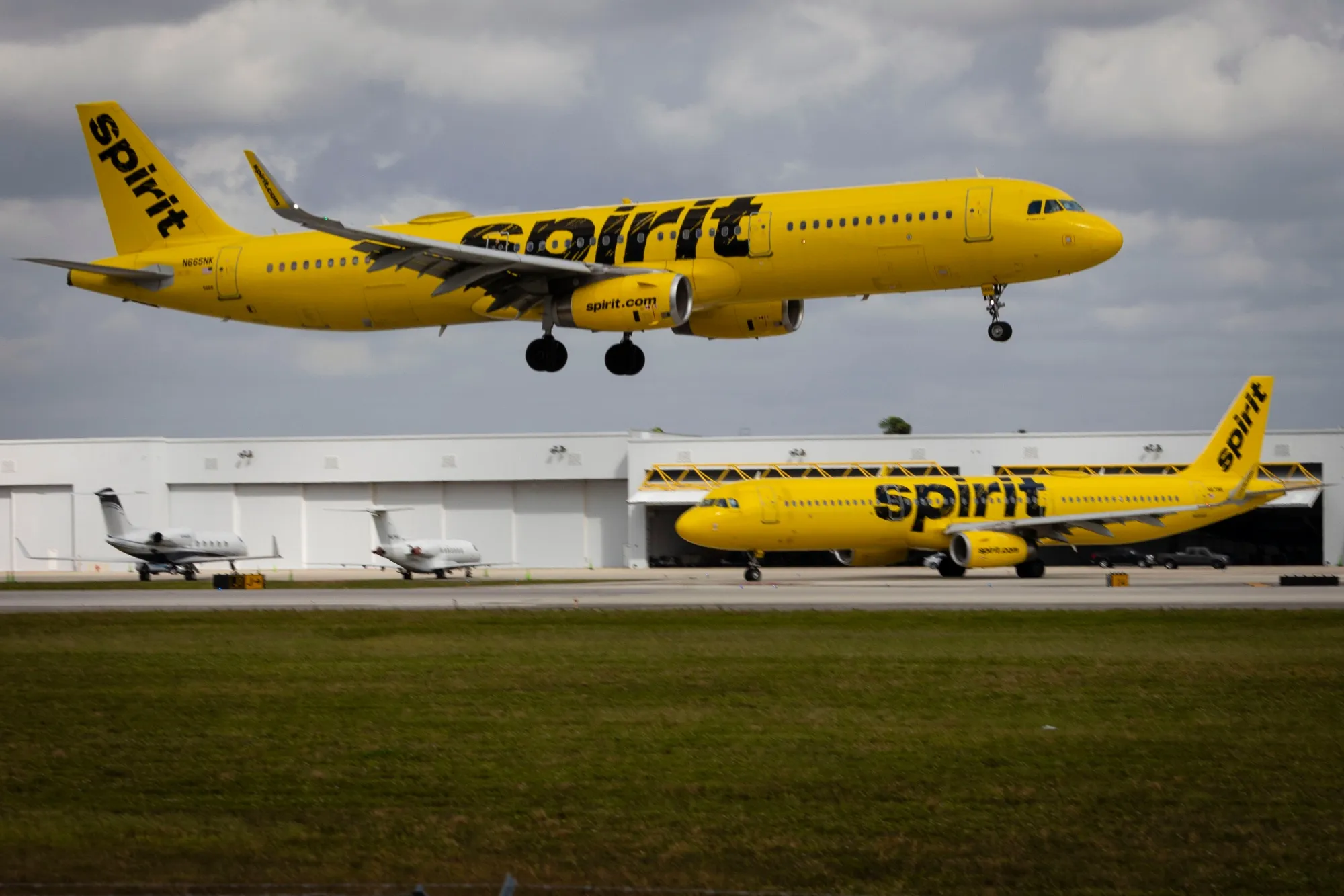 Spirit Airlines airplanes at Fort Lauderdale-Hollywood International Airport.