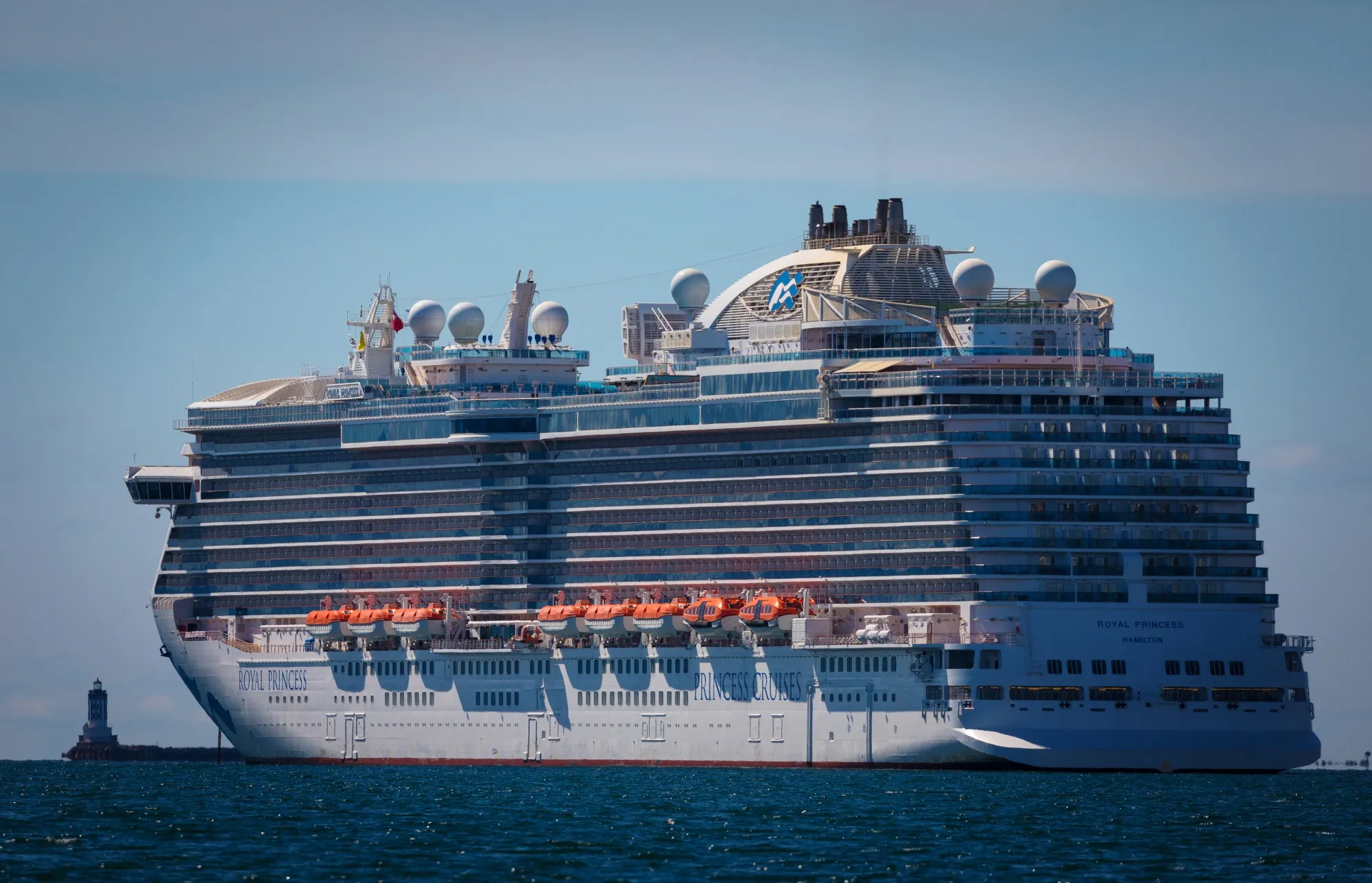 The Carnival Royal Princess cruise ship sits docked outside the Port of Los Angeles on March 8.