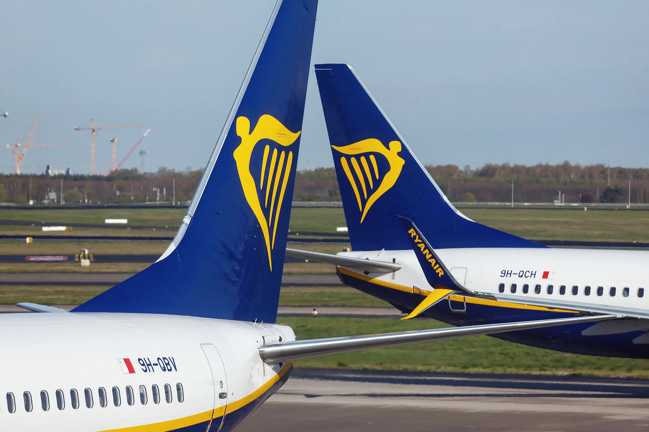 Ryanair passenger jets at Berlin Brandenburg airport.