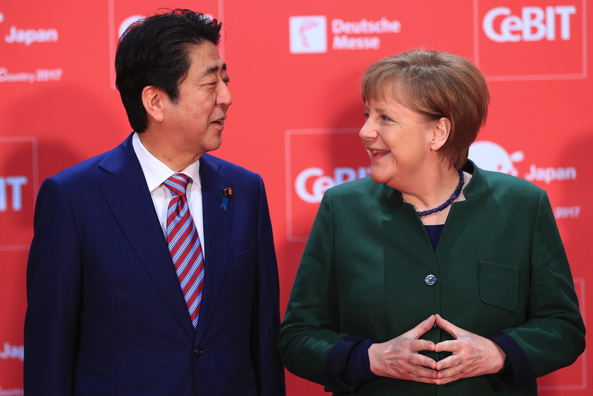 Angela Merkel and Shinzo Abe on March 19.
