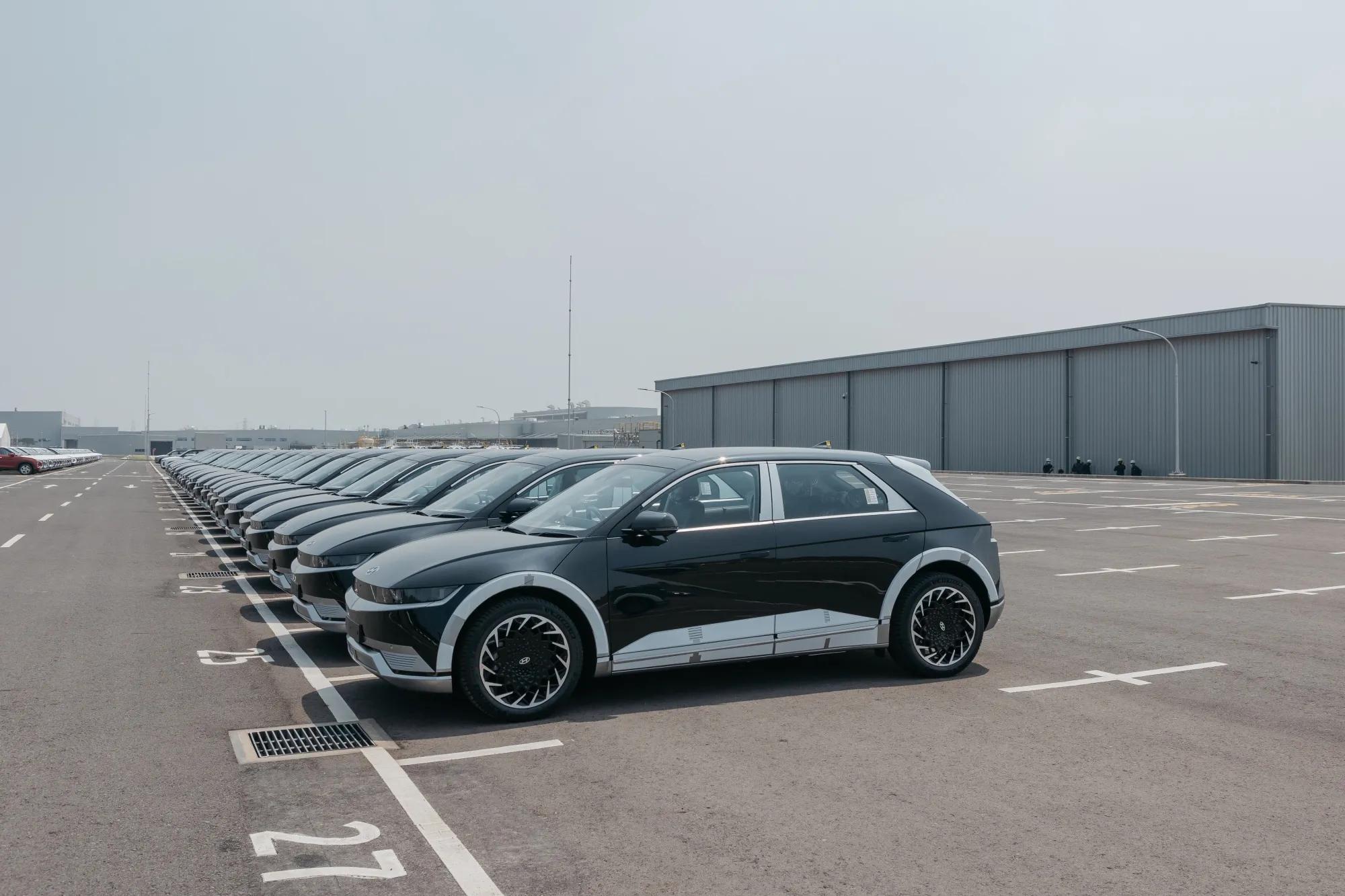 Newly manufactured Hyundai Ioniq 5 electric vehicles in Cikarang, Indonesia.