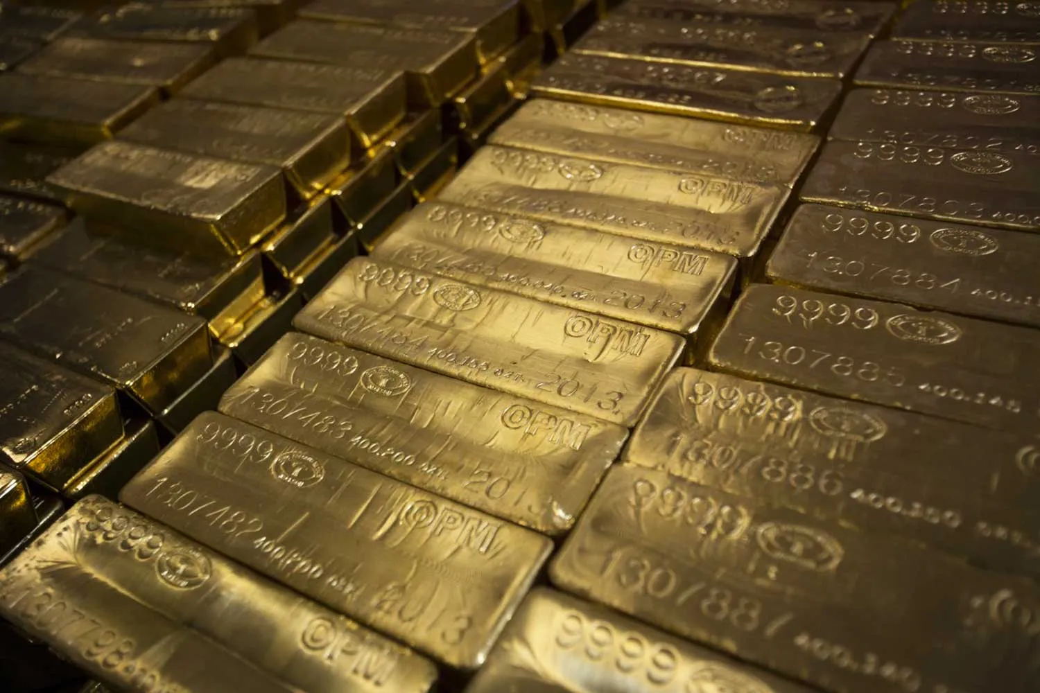 Gold bars sit in a vault at the United States Mint at West Point in West Point, New York.&nbsp;