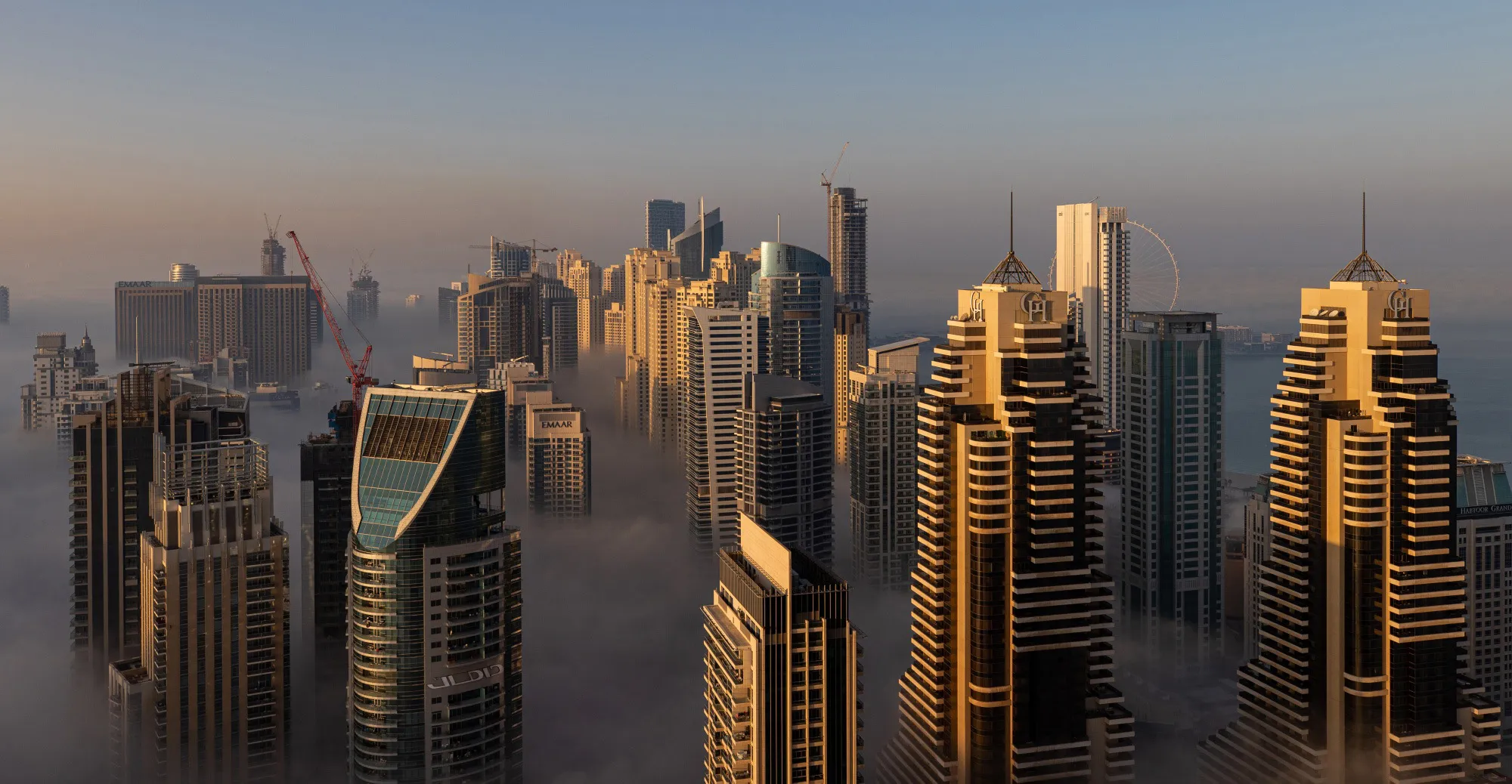 Morning fog in&nbsp;Dubai, United Arab Emirates.