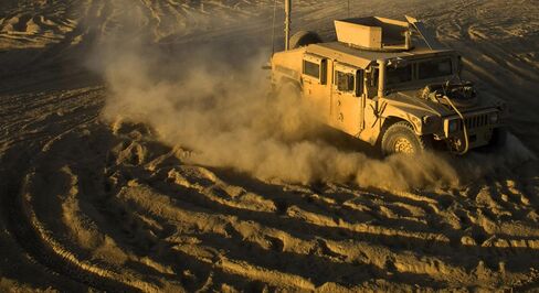 A US Army humvee maneuvers on a forward