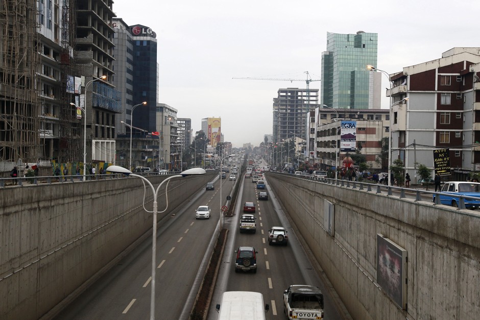Cars drive through an underpass in Addis Ababa.