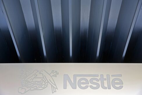 A Logo Sits at the Nestle Headquarters in Vevey