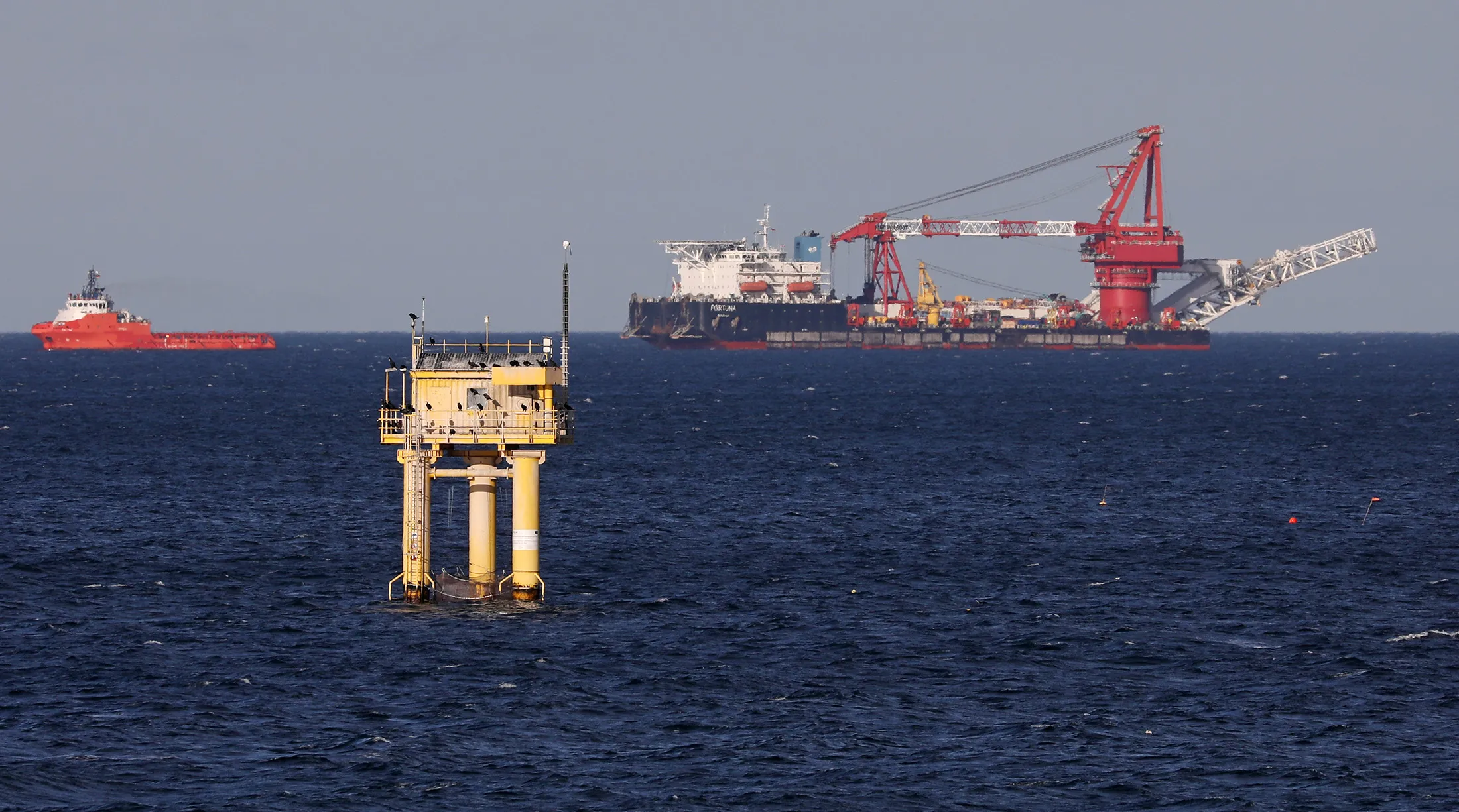 The Russian lay vessel Fortuna, right, in the Baltic Sea on Jan. 21.