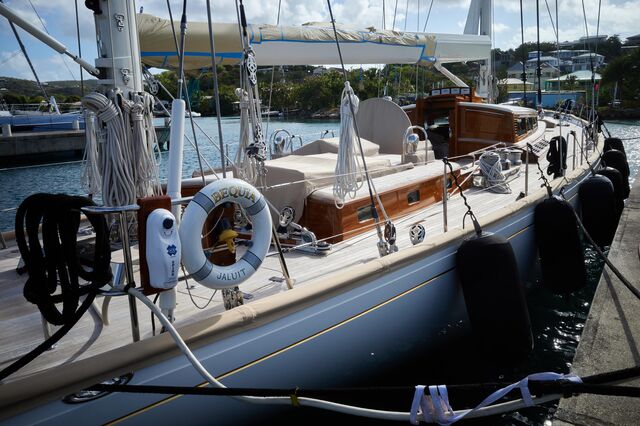 Jes Staley’s yacht Bequia docked at Falmouth Harbour Marina, English Harbour, Saint Paul, Antigua and Barbuda, on Wednesday, April 20, 2023.