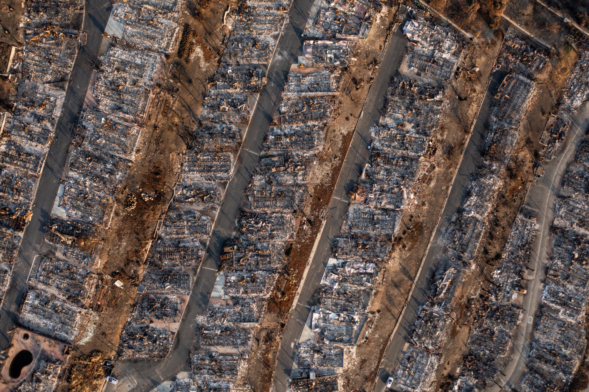 Destroyed homes after the Palisades Fire in 2025.