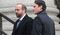 Actors Paul Giamatti and Toby Moore on the set of "Billions."