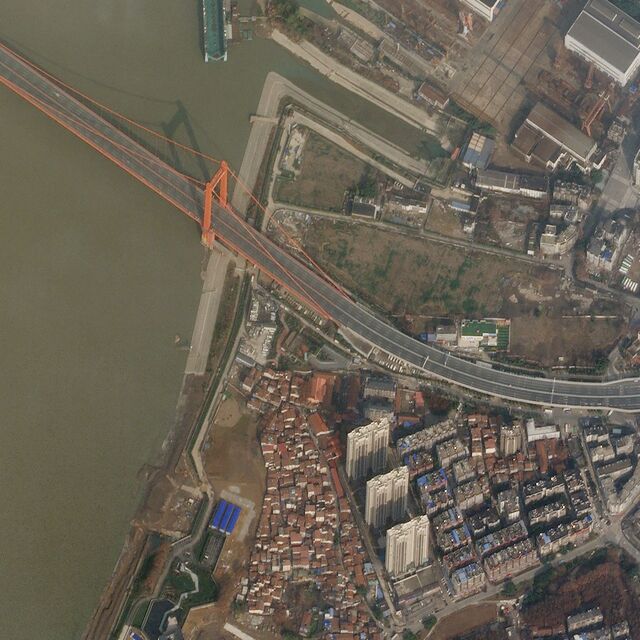 Wuhan China Yangsigang Yangtze River Bridge satellite photo on January 28, 2020.