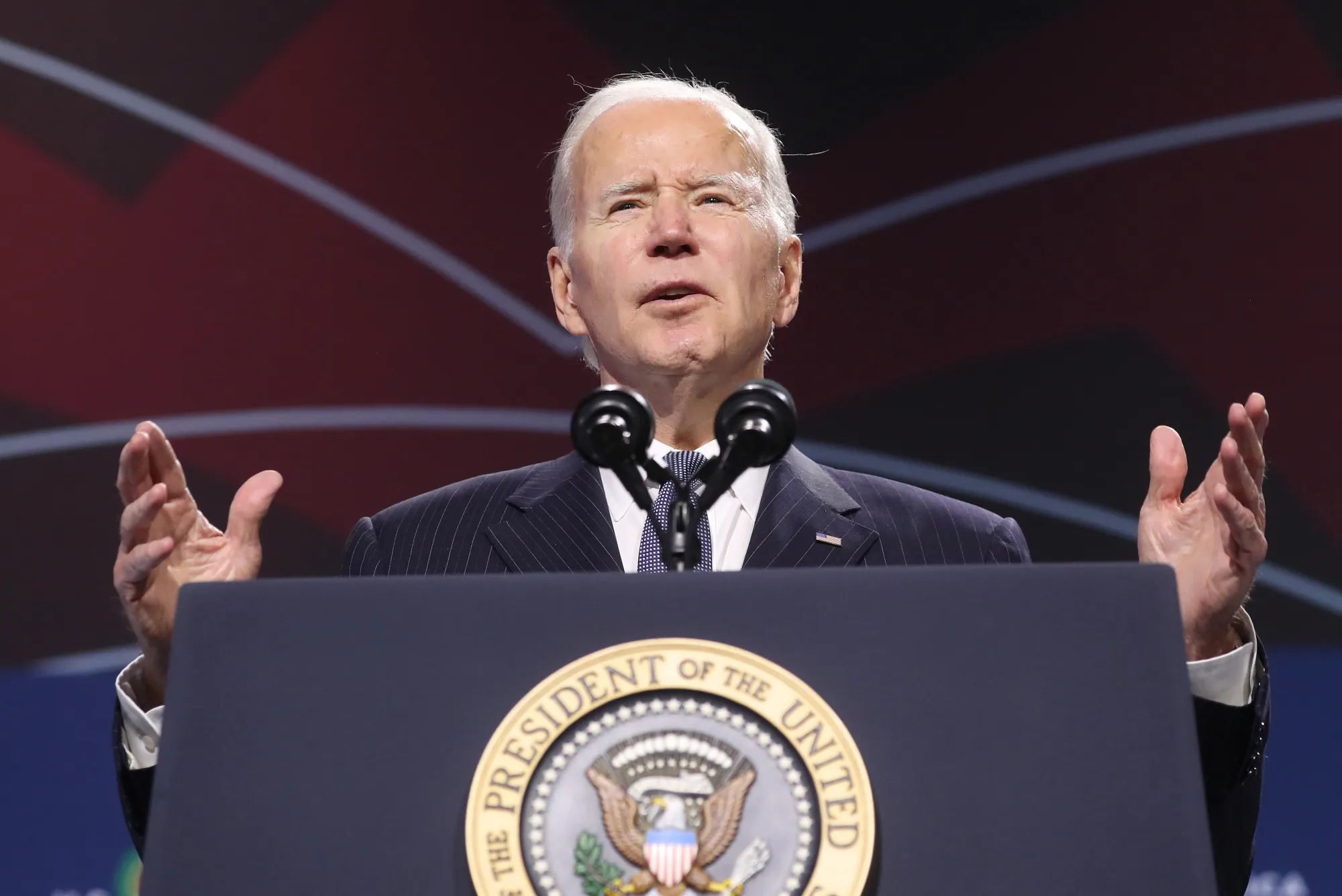 President Joe Biden speaks at the US-Africa Summit business forum in Washington, DC, on&nbsp;Dec. 14.