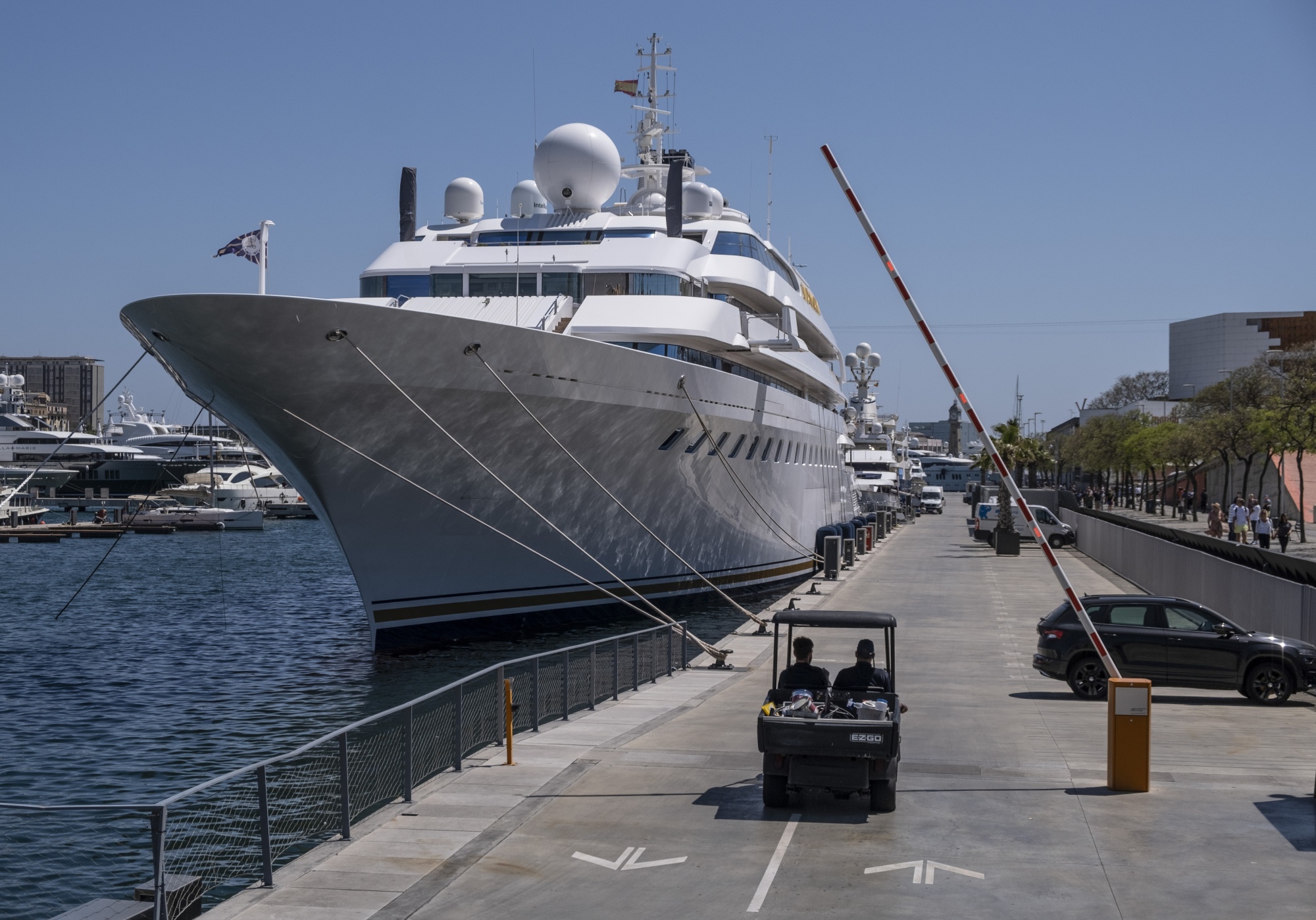 The Lady Moura private yacht in the port of Barcelona.