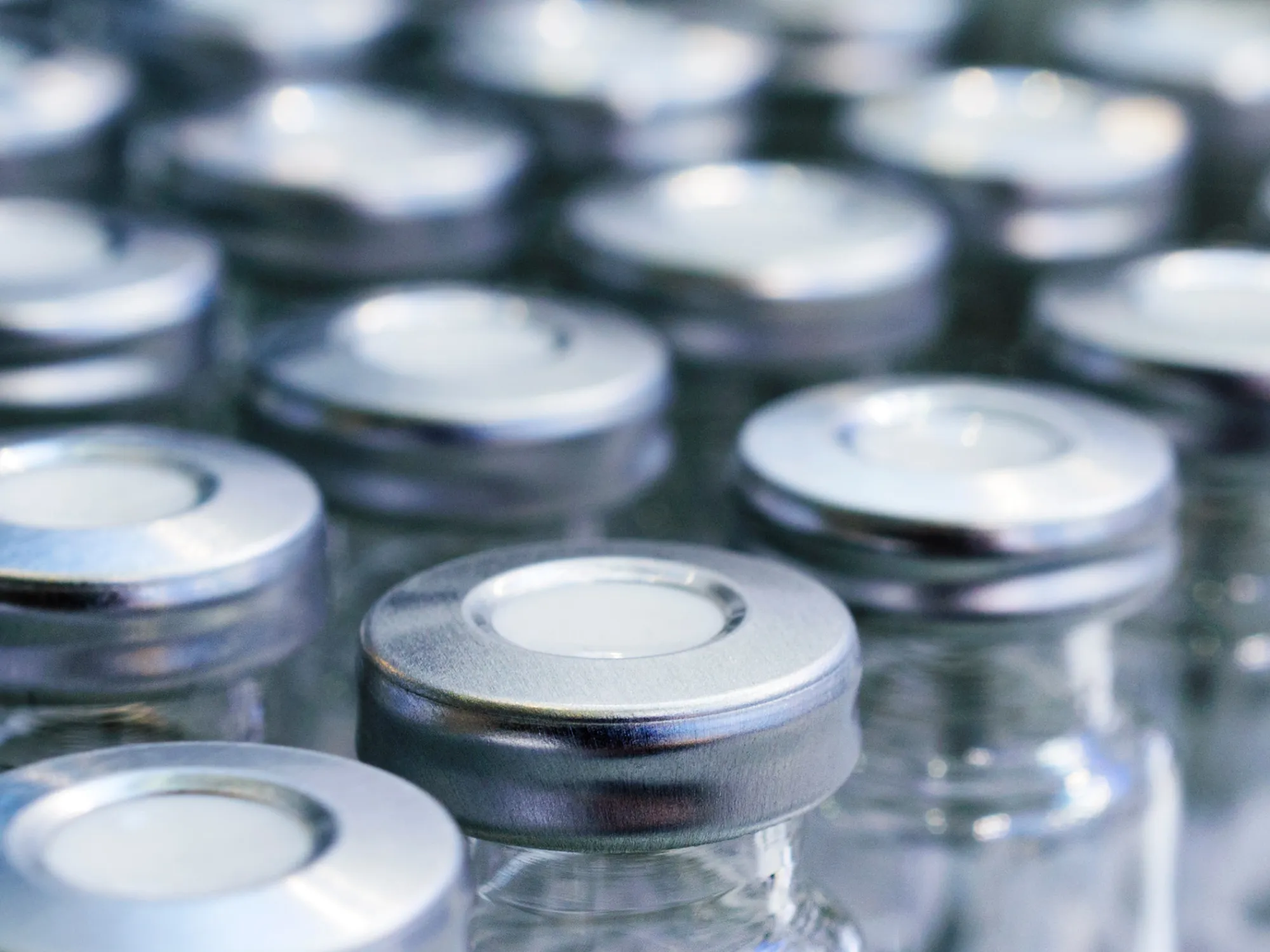 Glass vials for liquid samples.