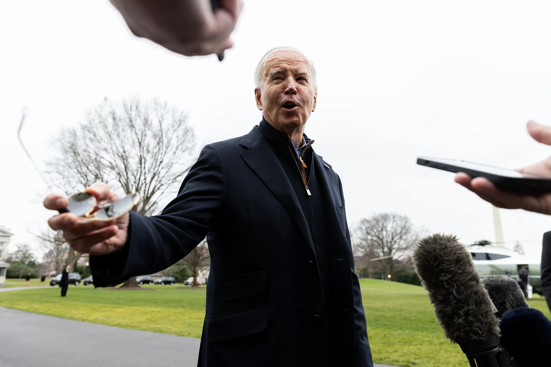 President Joe Biden speaks to members of the media before departing the White House on Dec.&nbsp;23.
