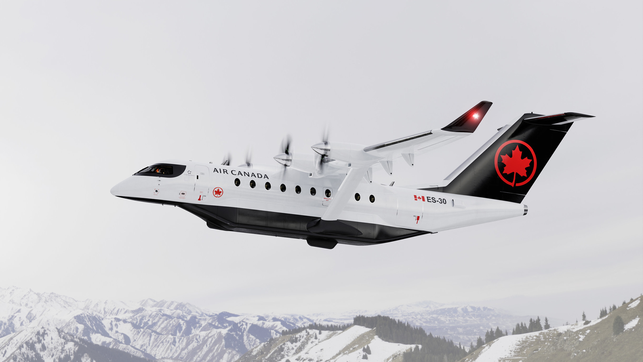 A rendering of an Air Canada 30 ES-30 electric-hybrid aircraft.