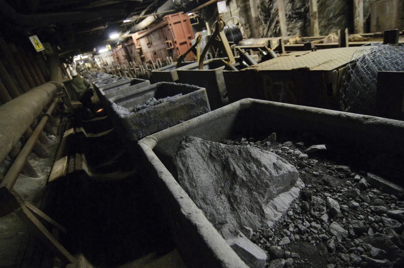 Rail trucks loaded with uranium ore