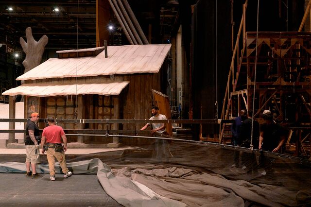 Construction on the stage for Met Opera's La Boheme 