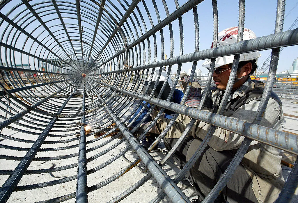 Construction workers on the site of the