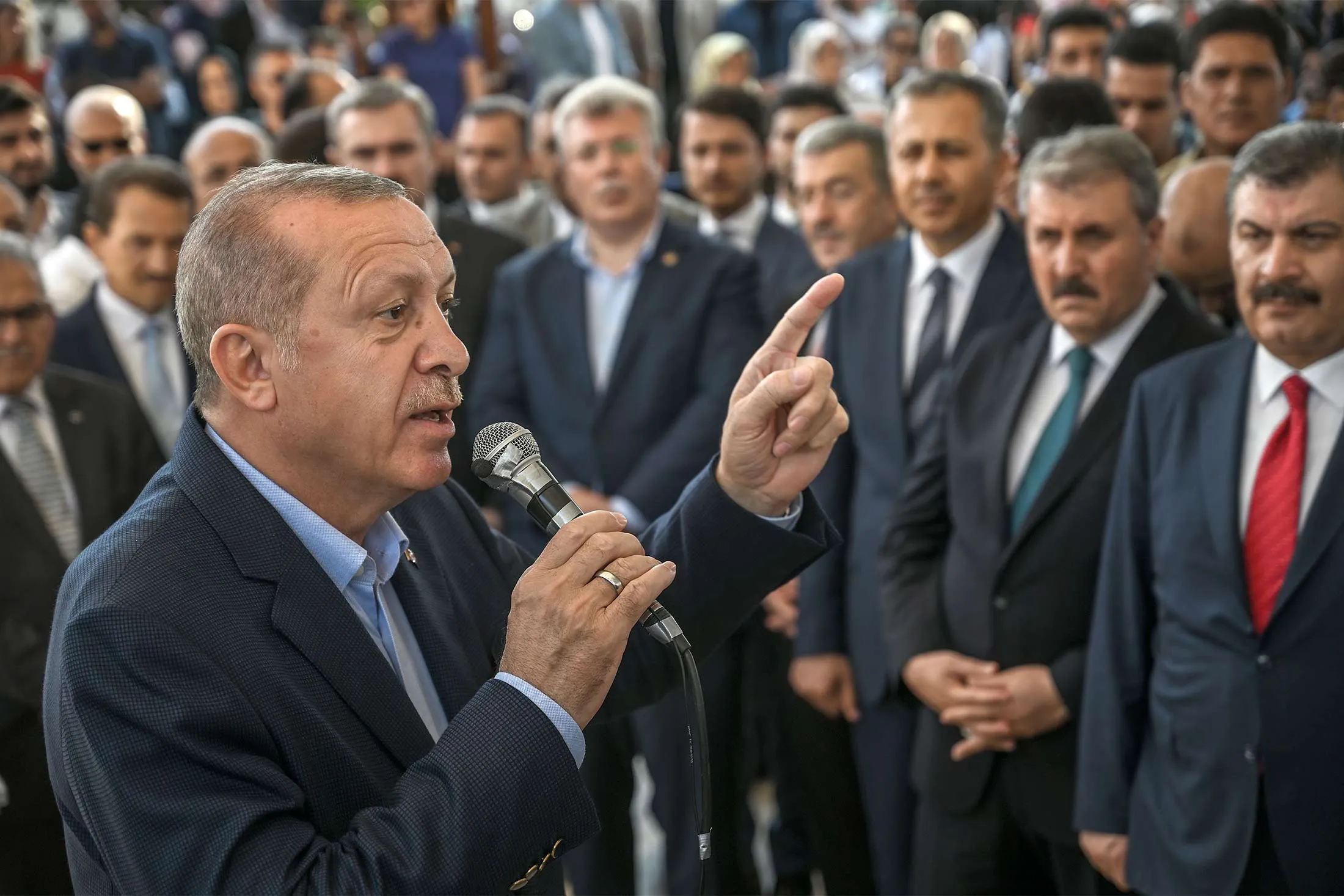 Erdogan speaks during a symbolic funeral cerenomy for Morsi in Istanbul on June 18.