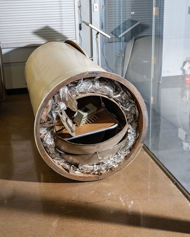 The cryogenic storage dewar that held the body of R. James Bedford, the first person to be cryopreserved; after more than 20 years, his body was moved to a newer container.