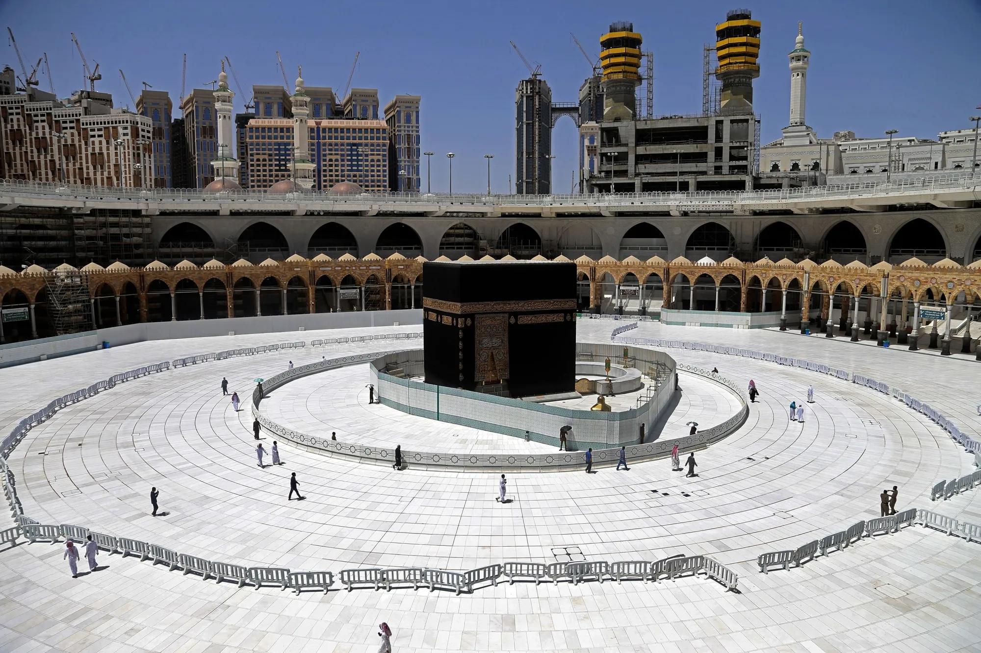 Muslim worshippers visit the sacred Kaaba in the Grand Mosque, in Mecca, on April 3.
