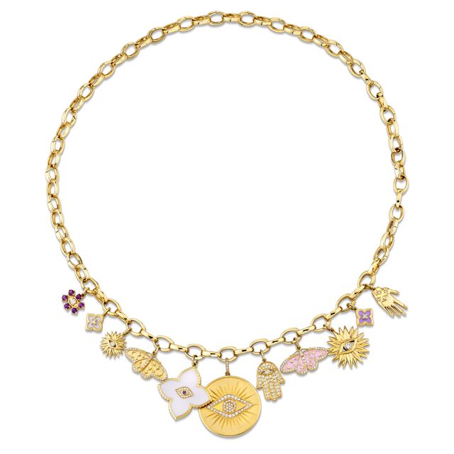 SYDNEY EVAN TALISMAN MULTI-CHARM NECKLACE