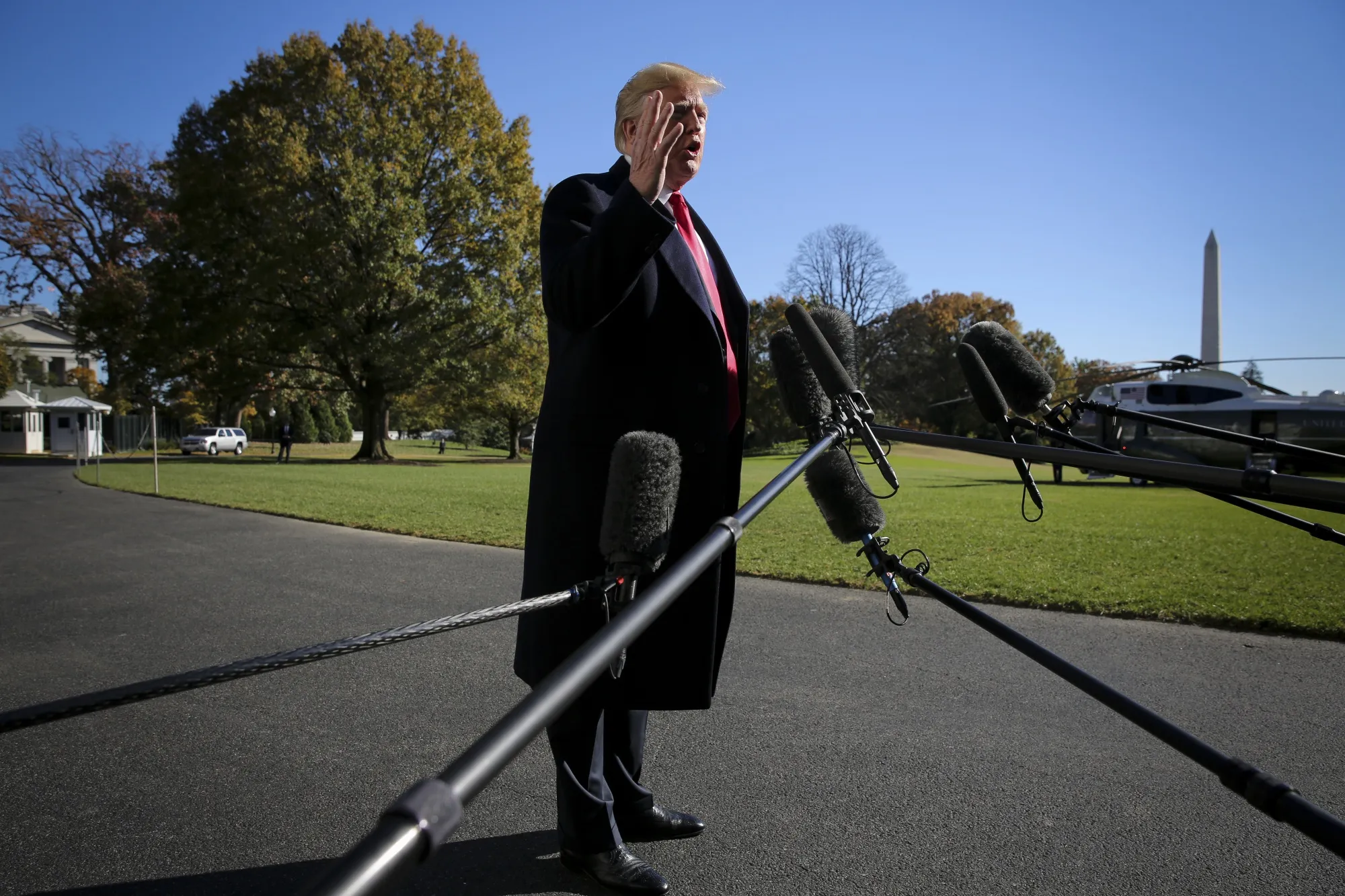 U.S President Donald Trump speaks to members of the media on Nov. 4.