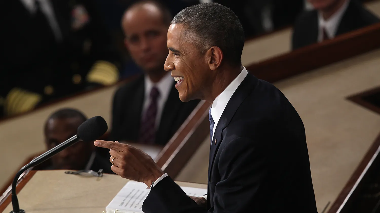 U.S. President Barack Obama delivers his State of the Union speech before members of Congress in the House chamber of the U.S. Capitol January 20, 2015 in Washington, DC.

