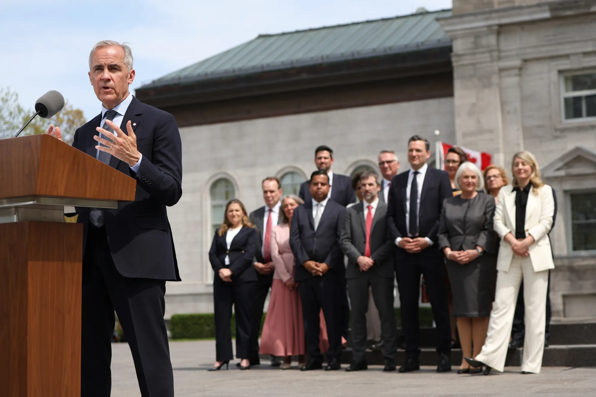 Mark Carney during a news conference with cabinet members after a swearing-in ceremony at Rideau Hall in Ottawa, Ontario, on May 13.