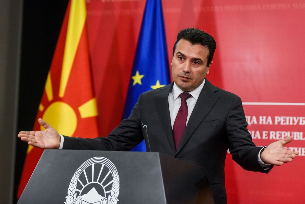 Zoran Zaev speaks during a press conference in Skopje on Oct. 19.