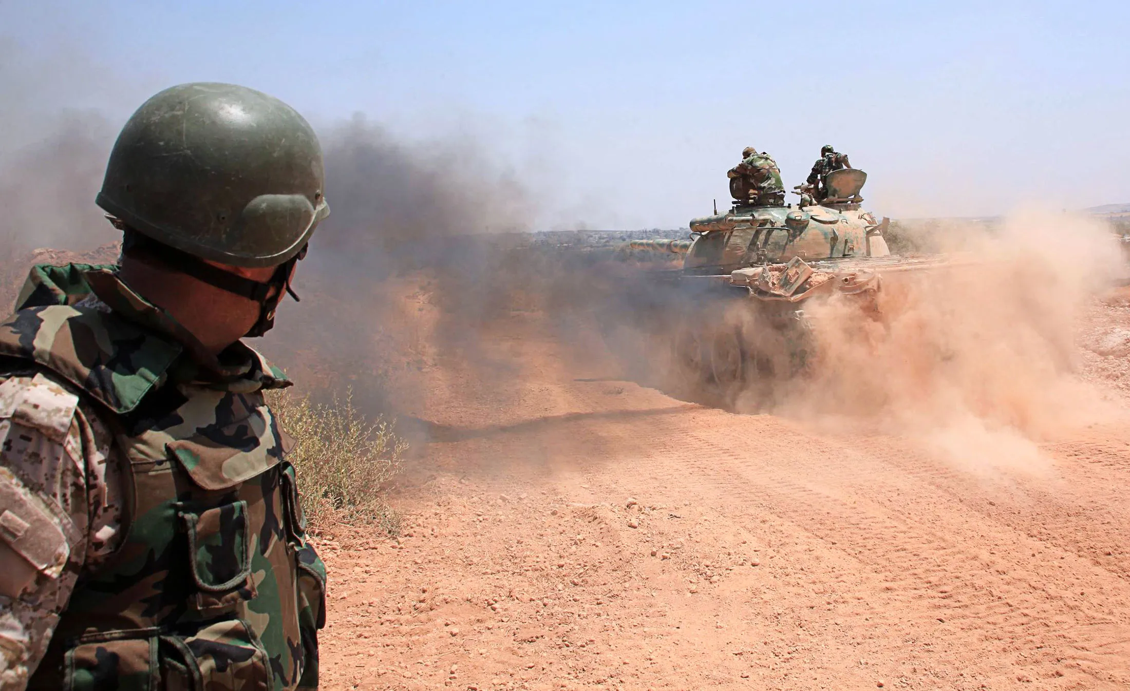 Syrian government soldiers near Aleppo.
