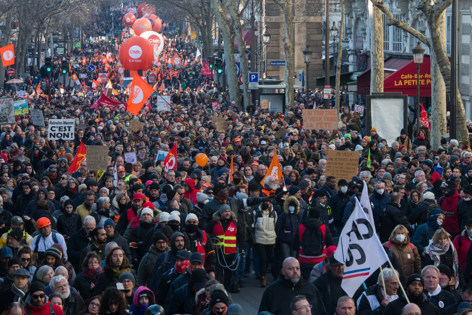 Demonstrators during a national strike against plans to revamp the pension system, in Paris, in February.