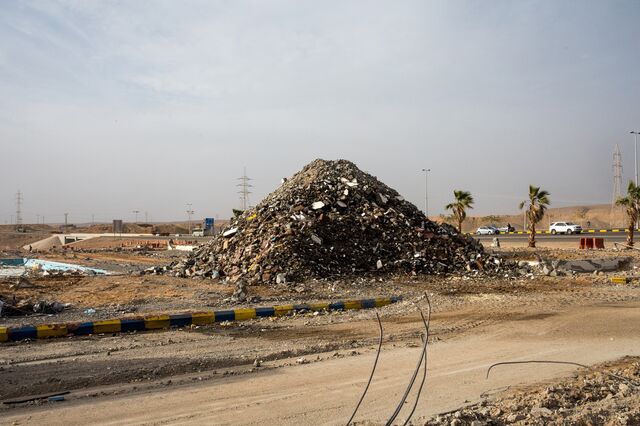 Debris from demolished buildings in Sharma.