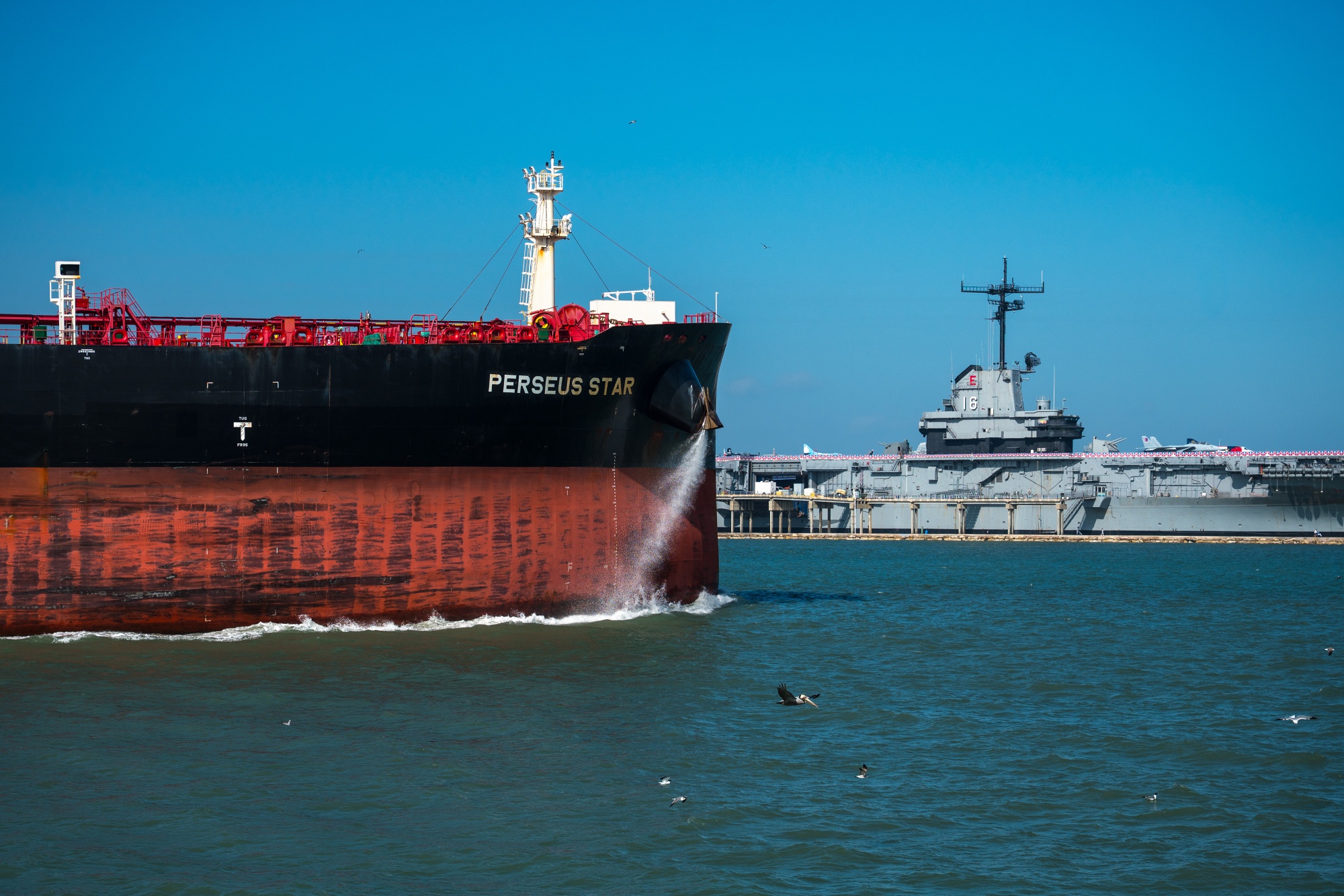 The Perseus Star crude oil tanker departs the Port of Corpus Christi in Corpus Christi, Texas, US, on Saturday, Feb. 28, 2026. President Donald Trump's decision to strike Iran creates new risks for a significant chunk of the world's oil supply. Photographer: Eddie Seal/Bloomberg