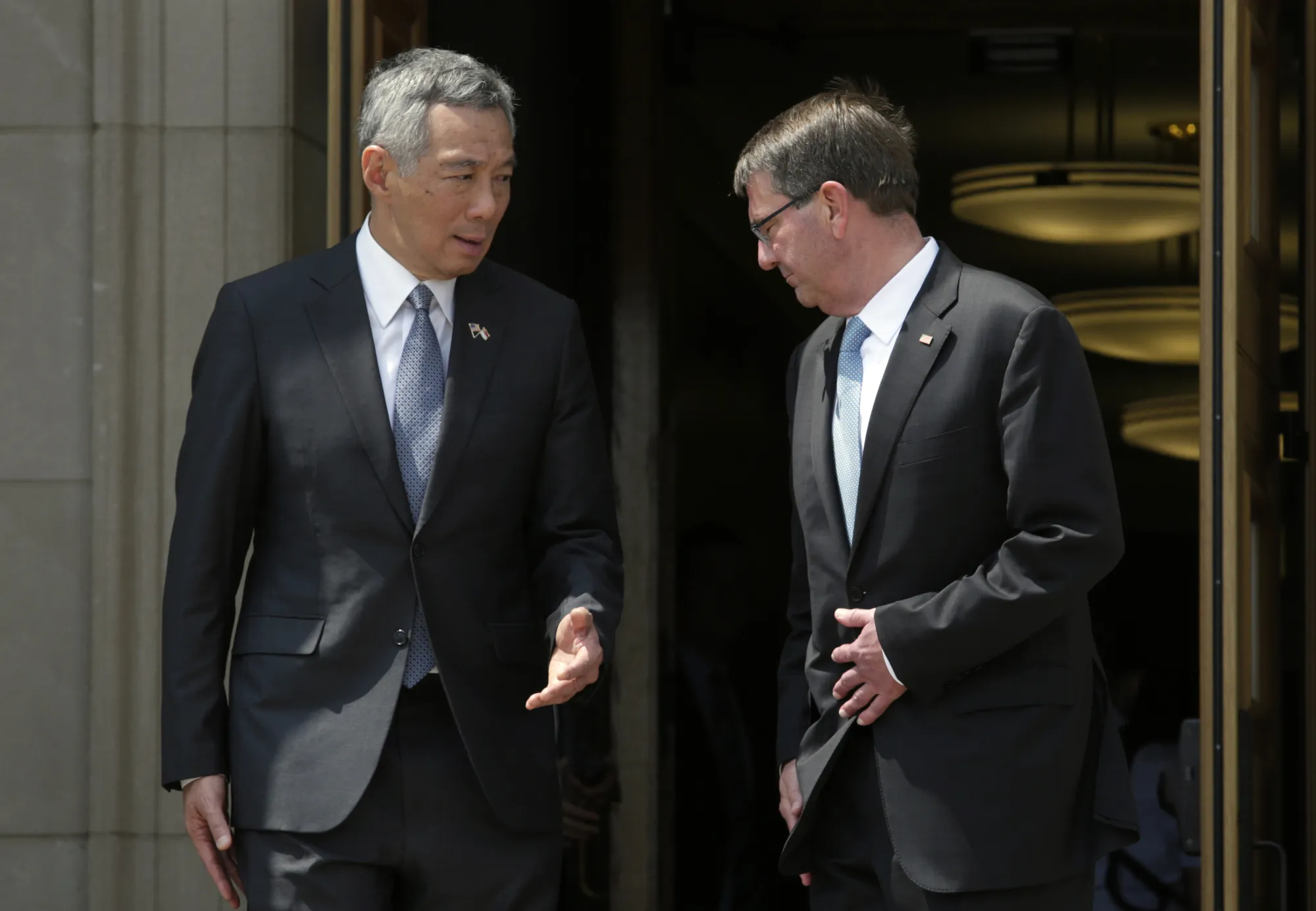 US Defense Secretary Ash Carter and Lee Hsien Loong in Washington, DC on Aug. 1.
