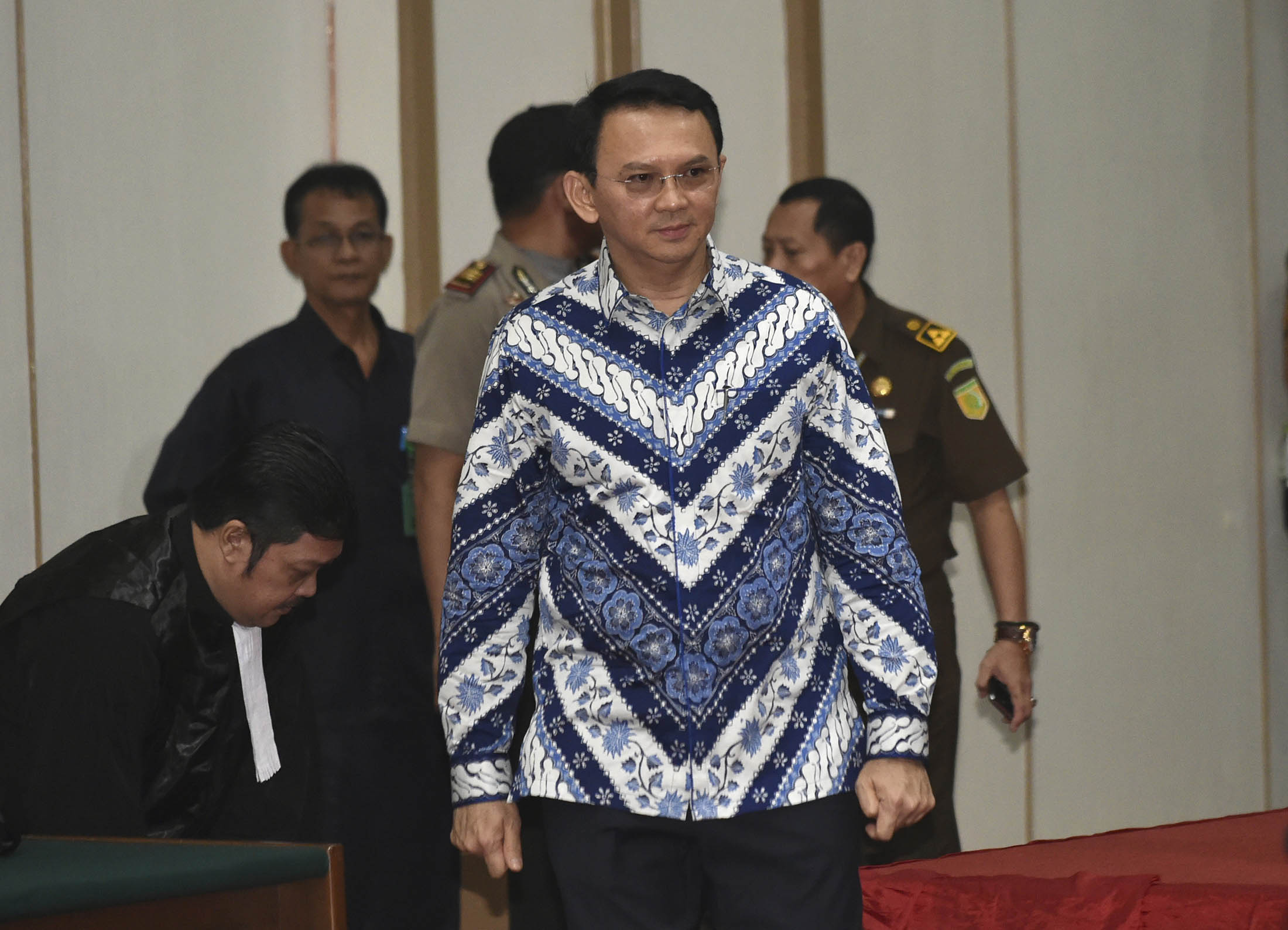 Basuki 'Ahok' Tjahaja Purnama attends his sentencing hearing in Jakarta on May 9.

