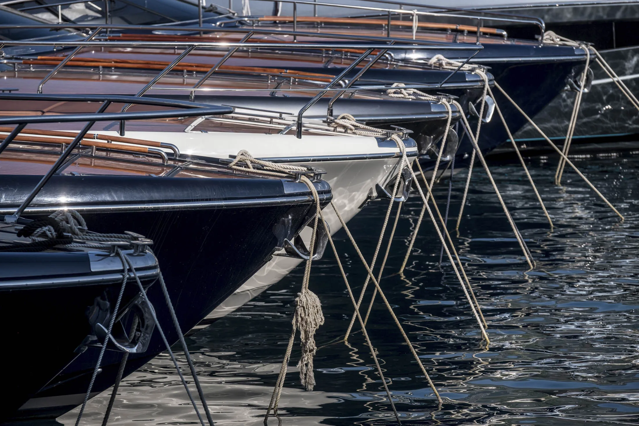 Anchor lines secure speedboats to their moorings during the Monaco Yacht Show in Port Hercules, Monaco, on Wednesday.
