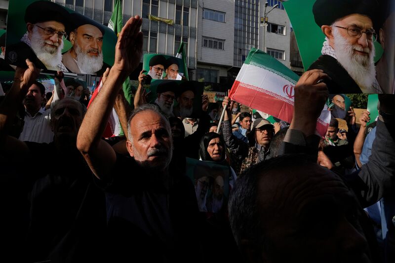 Iranian demonstrators during a protest following the strikes on Iranian nuclear sites, in Tehran on June 22, 2025.