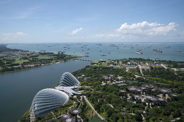 Ships off the coast of Singapore, on July 6. During the Covid pandemic the narrow waterway off the island became even more congested.