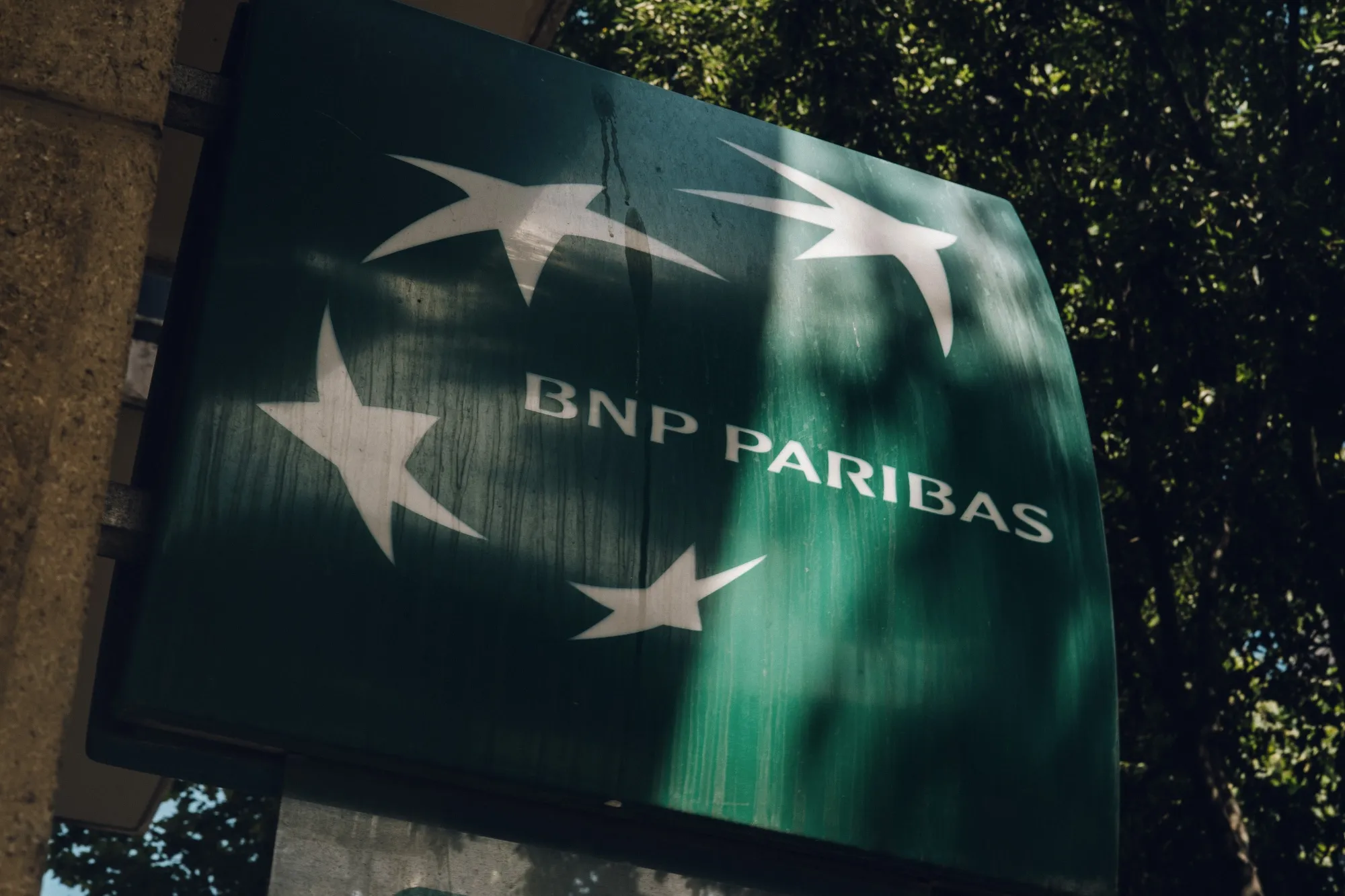 A logo on a BNP Paribas SA bank branch in Marseille, France.