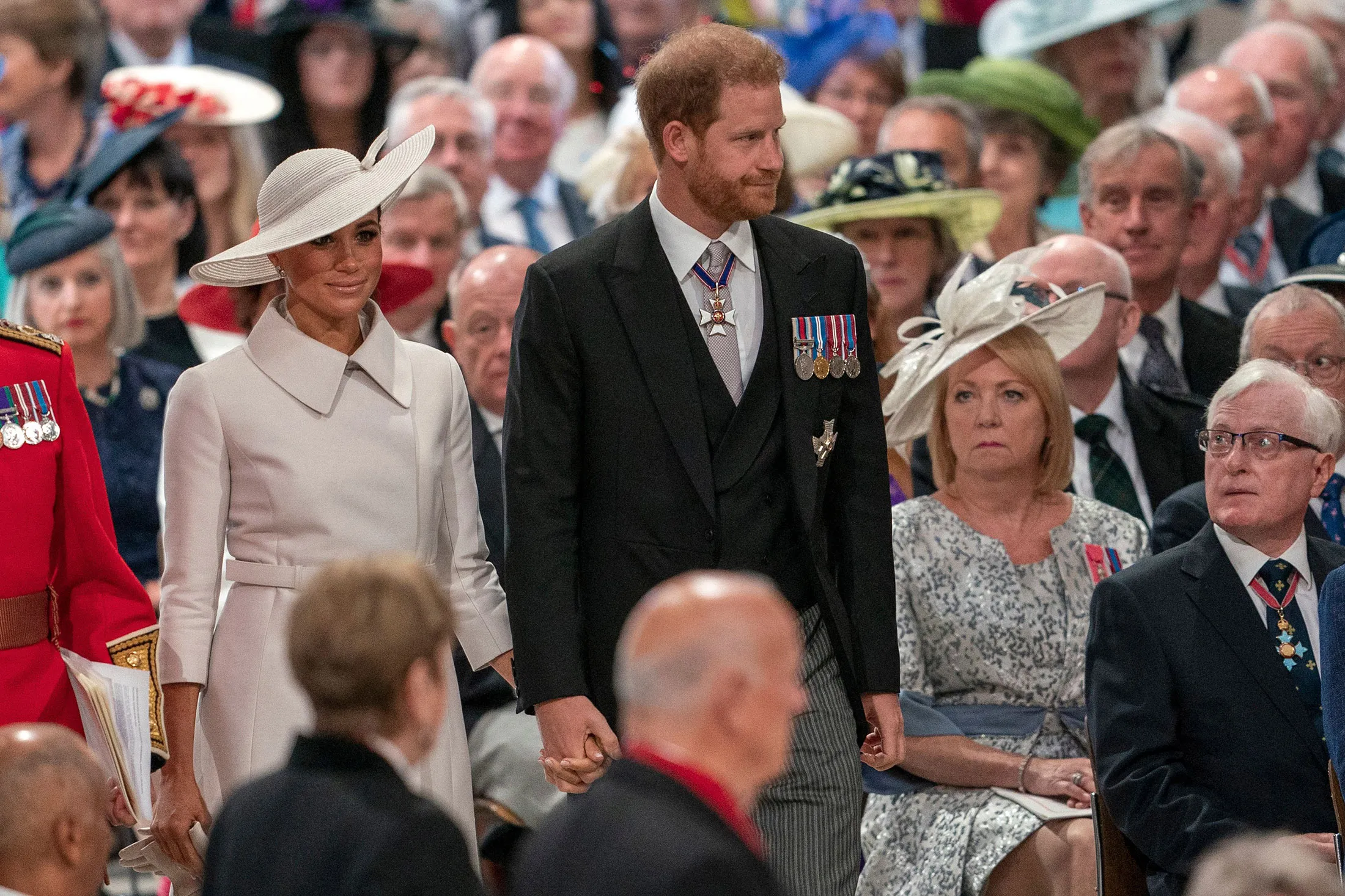 Prince Harry and Meghan Markle attend the National Service of Thanksgiving for The Queen’s reign at Saint Paul’s Cathedral in London on June 3, 2022.