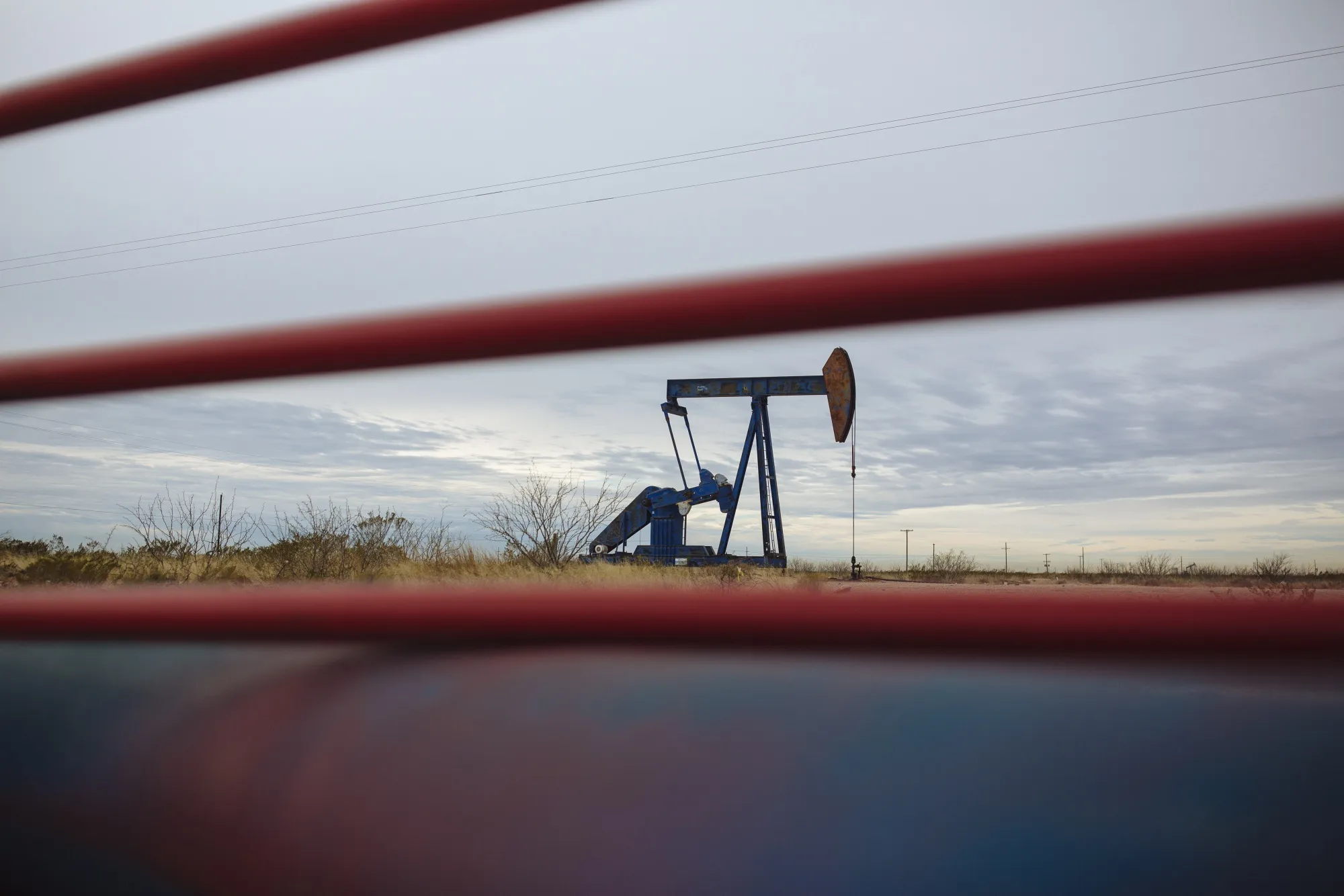 A pump jack in the Permian Basin area of Loving County, Texas.