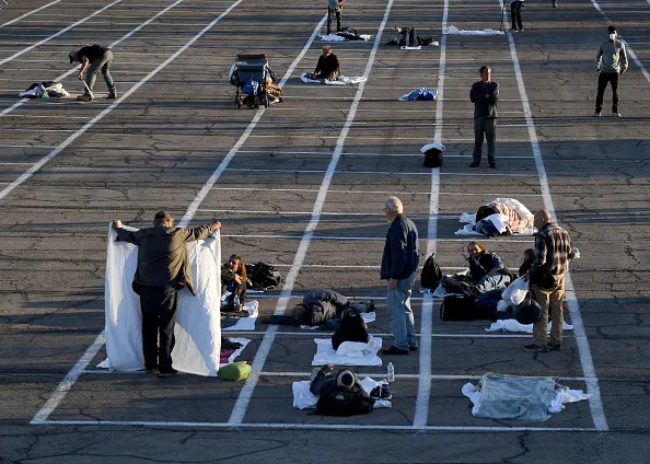 A parking lot serves as a temporary shelter in Las Vegas.