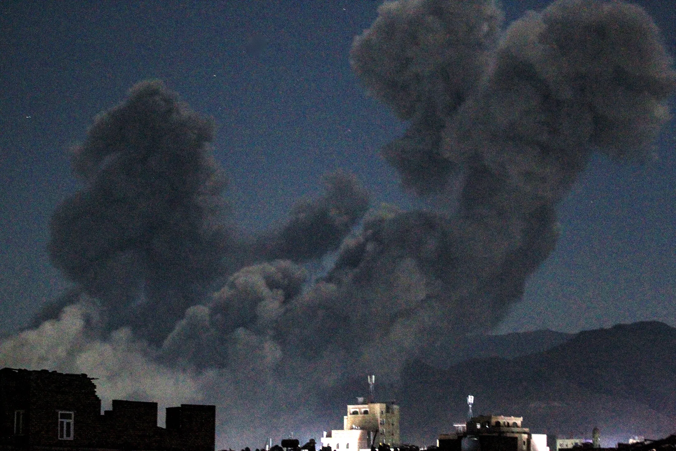 Smoke following a US strike on Yemen's Houthi-held capital Sanaa early on March 16.