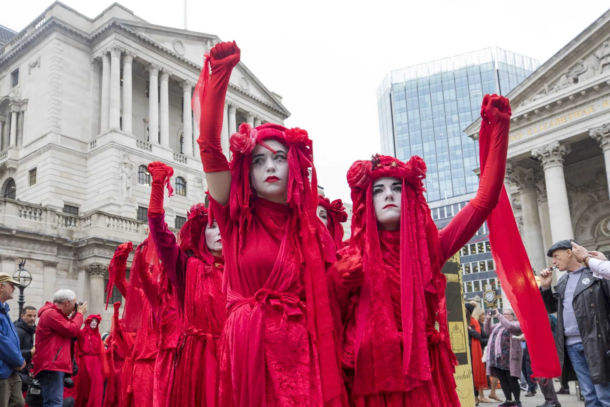 Activists&nbsp;from the&nbsp;climate&nbsp;protest movement Extinction Rebellion&nbsp;march outside the Bank of England in the City of London on Oct. 14, 2019.